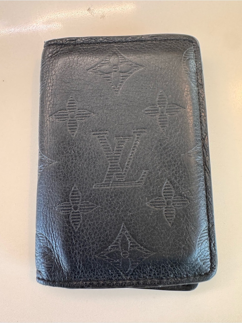 Louis Vuitton Black Embossed Monogram Leather Card & Key Holder